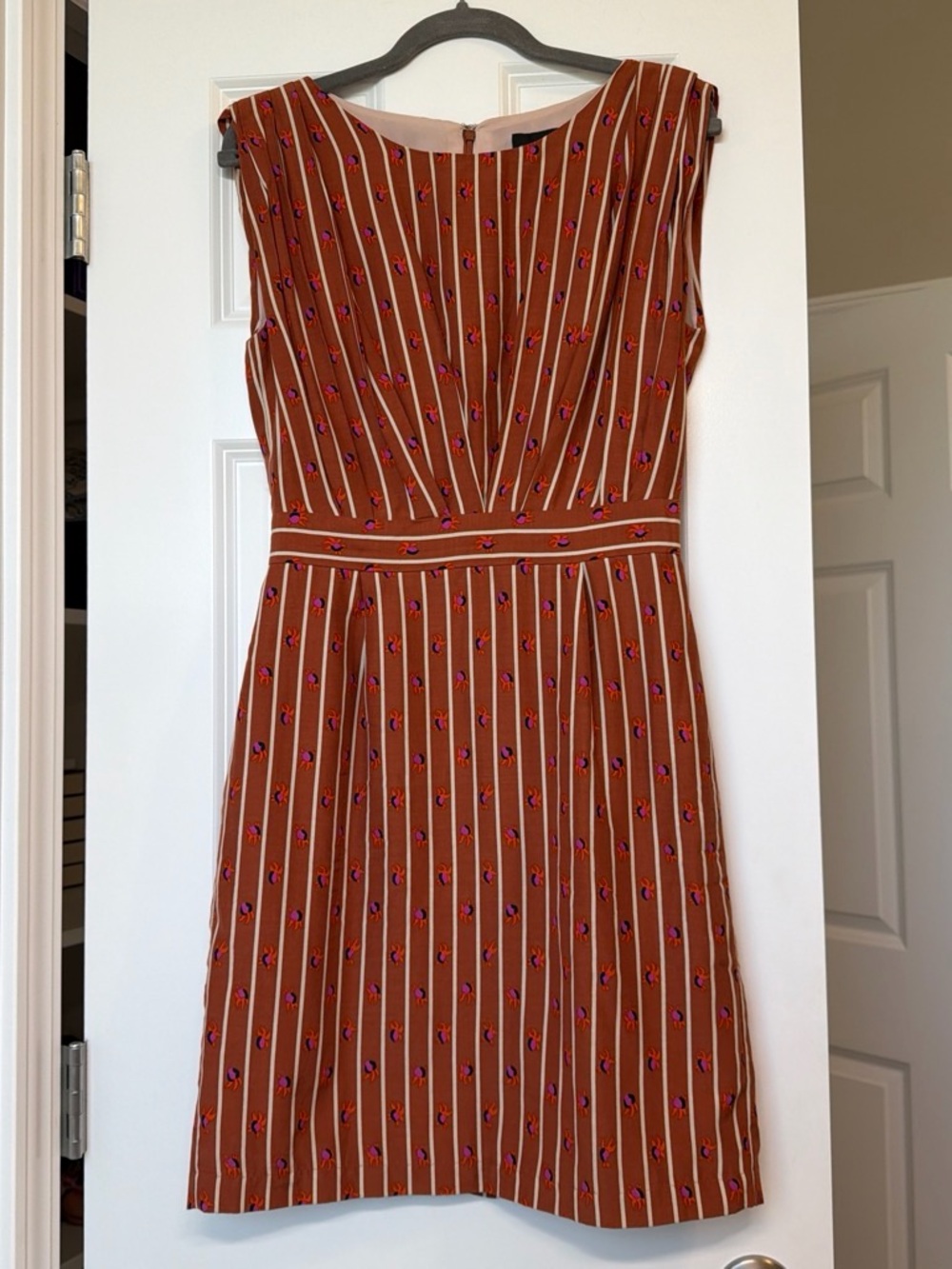 Rachel Comey Burnt Orange Midi Dress with Cream Stripes Silk/Cotton